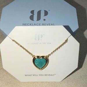 Gold Heart Necklace with Teal Pendant